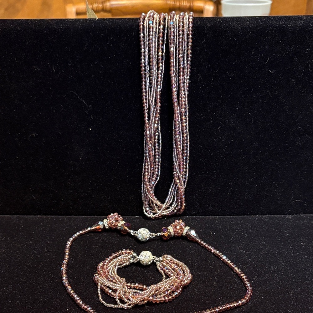Chic Multi-Strand Beaded Necklace and Bracelet Set